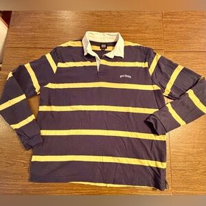 BDG Jeans Men’s Oversized Navy Yellow Striped Polo- Size Medium EUC